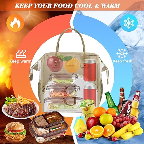 Miniatura 3 de Lonchera con inicial para mujer, lonchera térmica para niñas, lonchera grande para adultos, a prueba de fugas, para trabajo de picnic, bolsa de mano