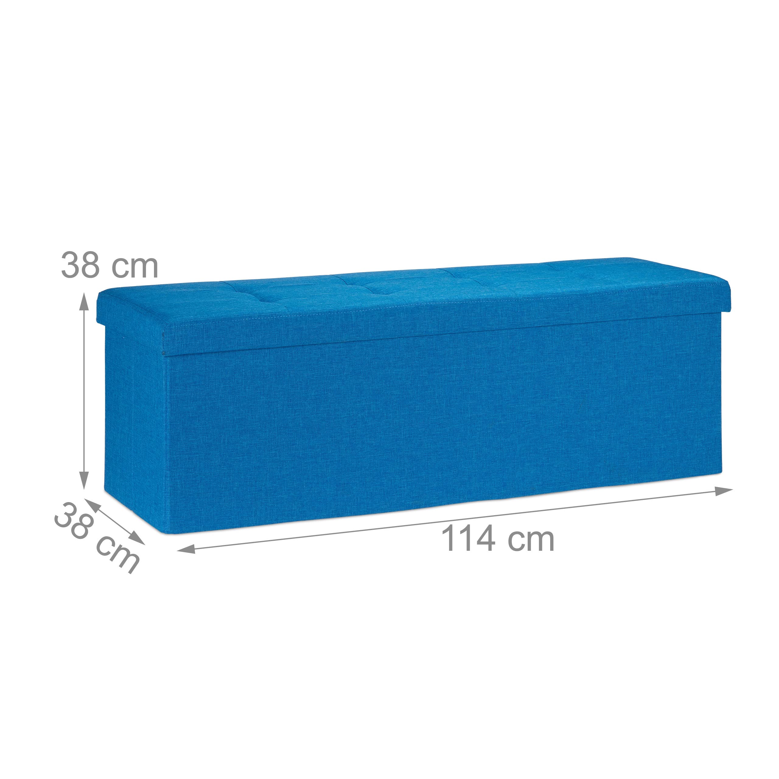 Relaxdays Pouf Pieghevole con Contenitore XXL, Panca Divanetto Portaoggetti, Lino, HxLxP 38 x 114 x 38 cm, Blu