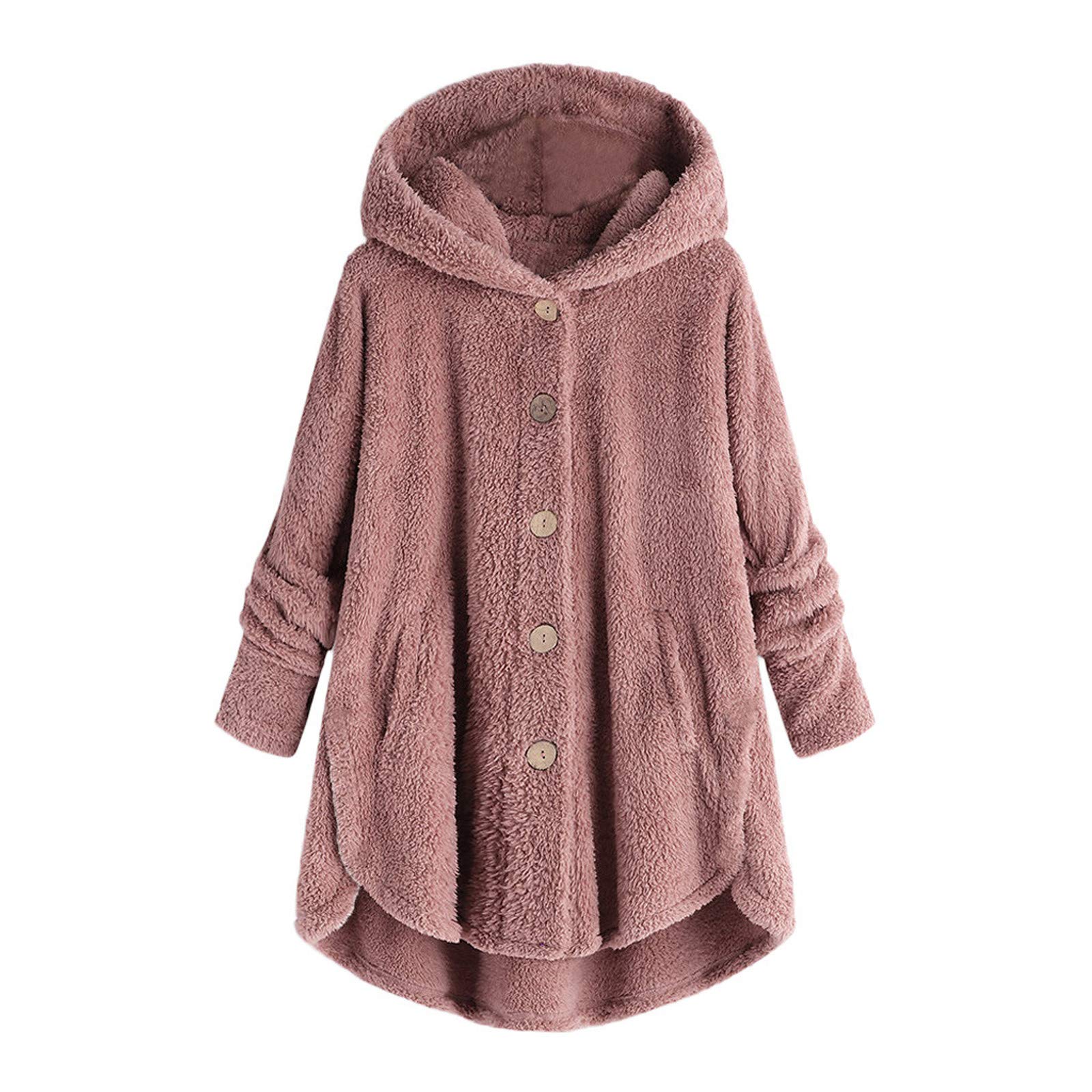 gudmart Top Women WoCoat Plus Size Outwear Warm Winter Jacket Button Plush Hooded Tops Loose Cardigan Wool Coat Blouse-picture-31