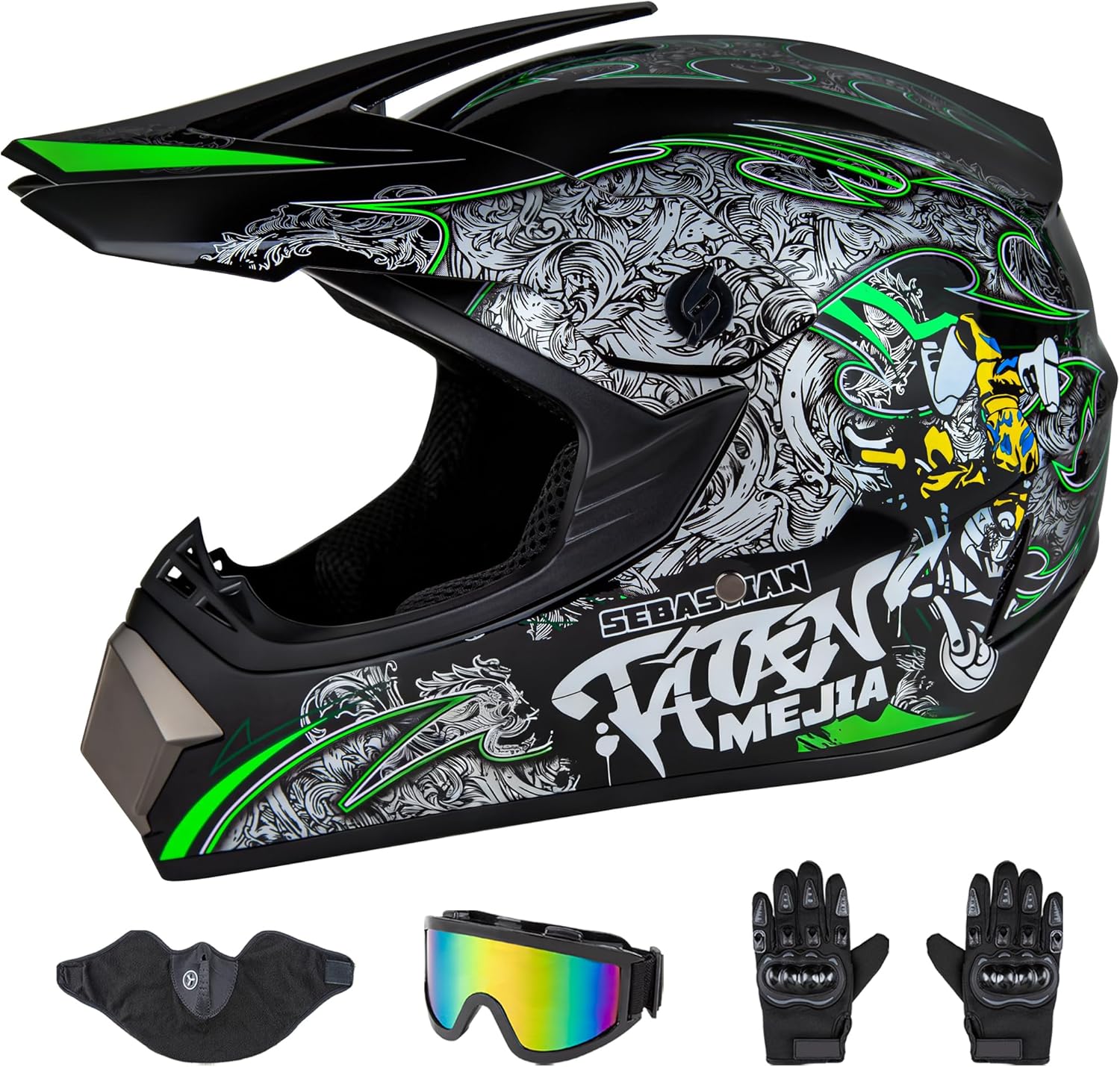 CARTMAN Adult Dirt Bike Helmet, DOT Approved Full Face Motorcycle Helmet, Matte Black and Yellow for Motocross, ATV, Offroad, Dirtbike