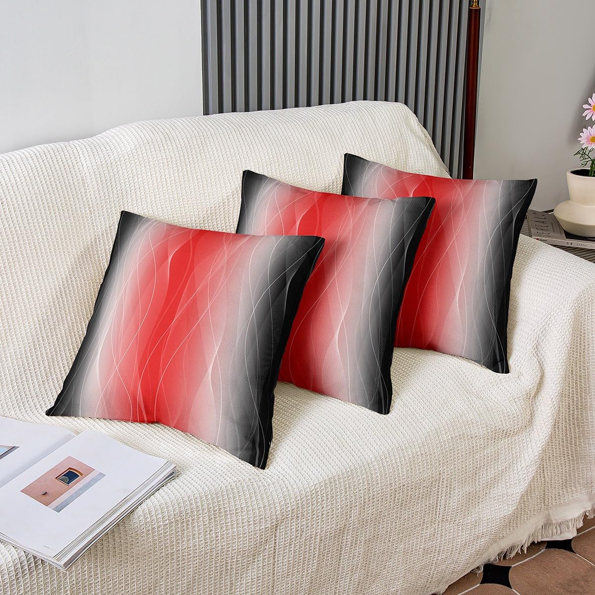 Set di 1 federa per cuscino a righe rosse e nere per ragazze, 50,8 x 50,8 cm, morbide per letto, divano, bambini, donne, uomini, ombré, rosse, decorative, federe geometriche