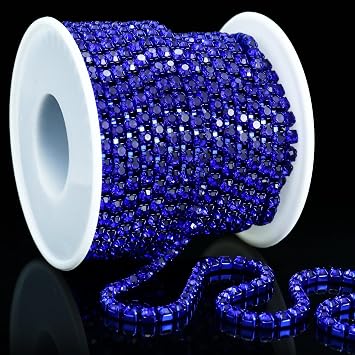 1 Roll 10 Yards 4MM Rhinestone Chain, SS16 Crystal Close Trim for Jewelry DIY, Rhinestone Cup Chain Blue/Sapphire, SS16 / 4mm