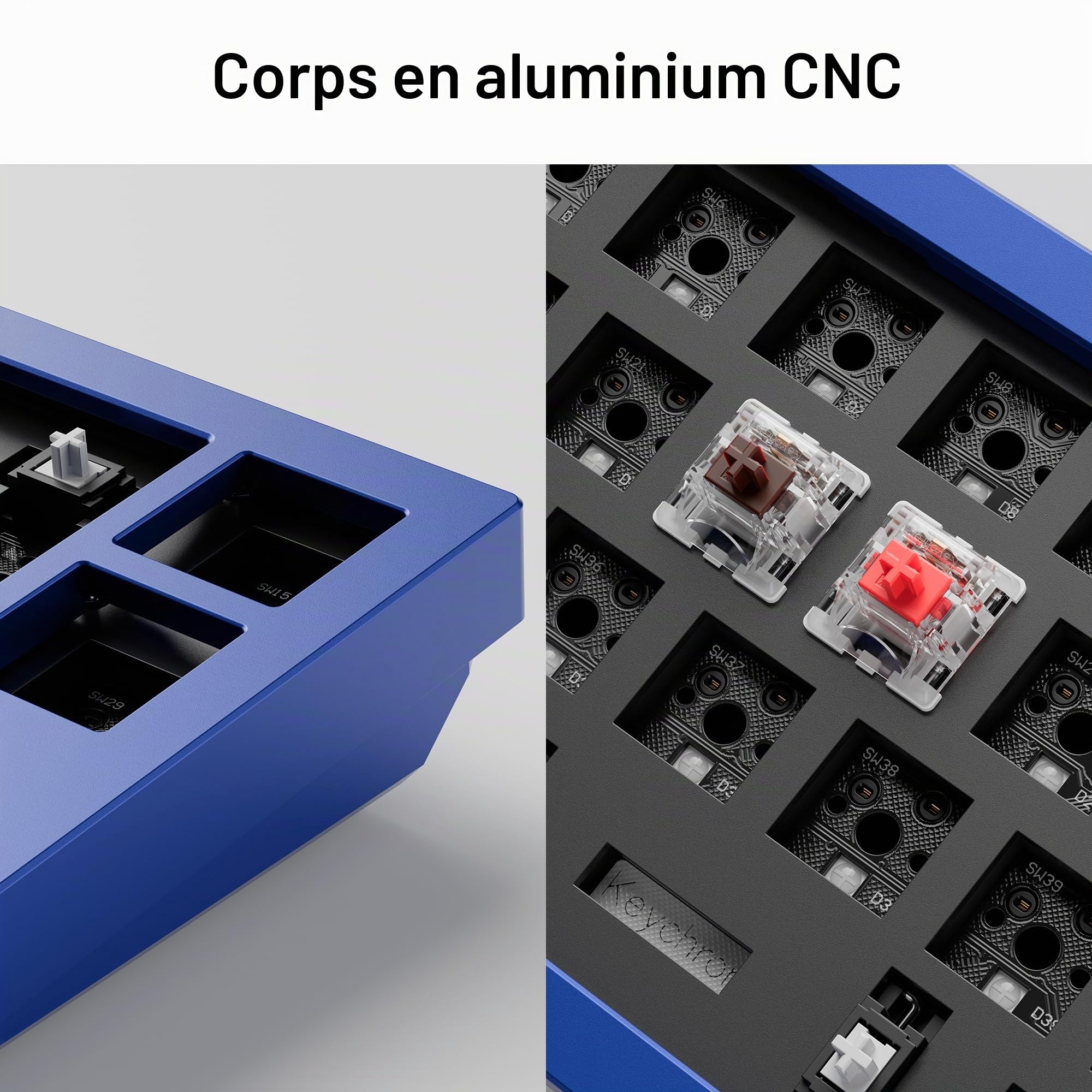 Keychron Q9 Kit de Clavier Mécanique DIY 53 Touches, Barebone ISO en Aluminium Usiné CNC, Programmable QMK, RGB, Switches 3/5 Broches, Kit Barebone Gaming à Monter Soi-même pour Win/Mac - Bleu