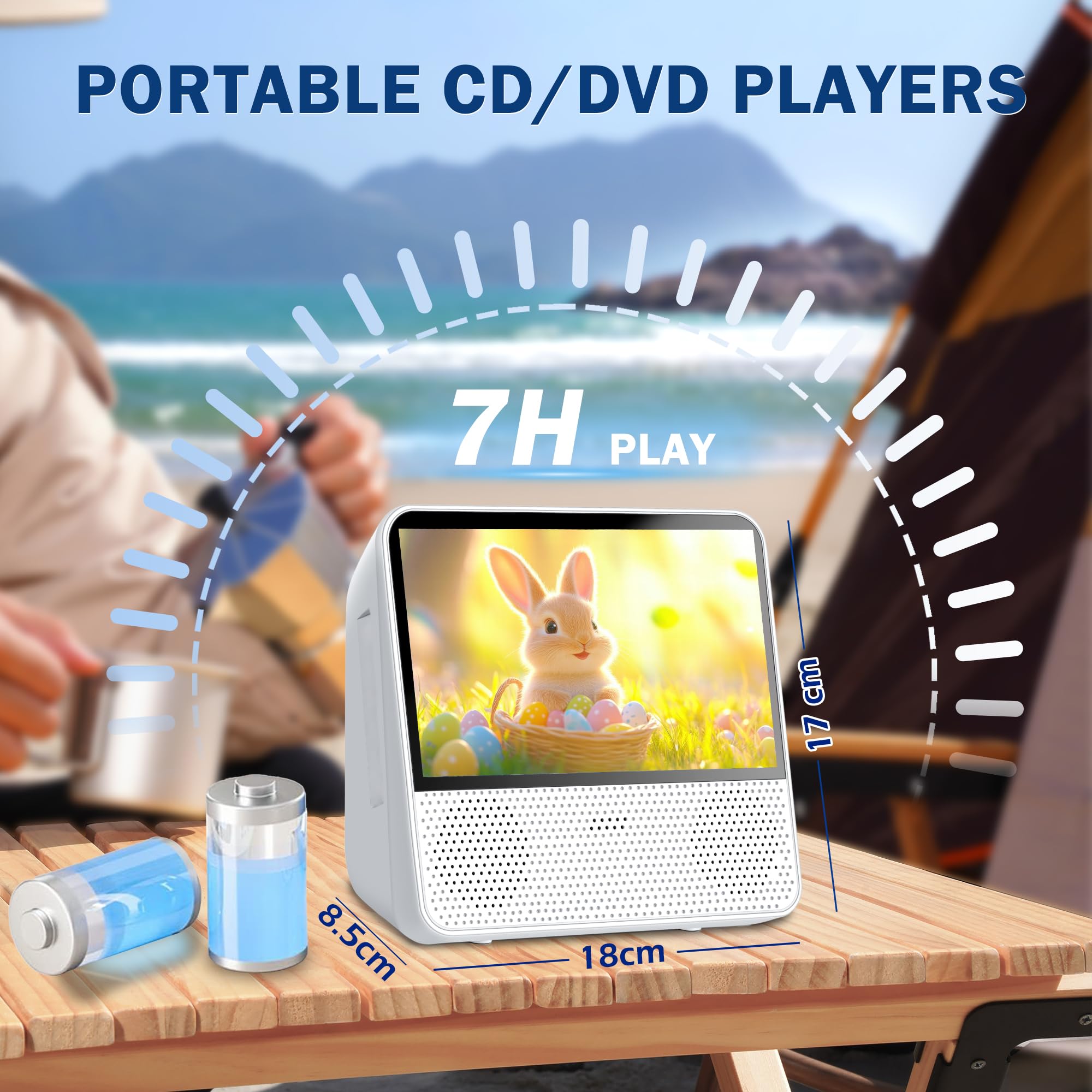 Lecteur DVD Portable 7 Pouces 4000mAh Bluetooth USB AV Mémoire Luminosité Réglable