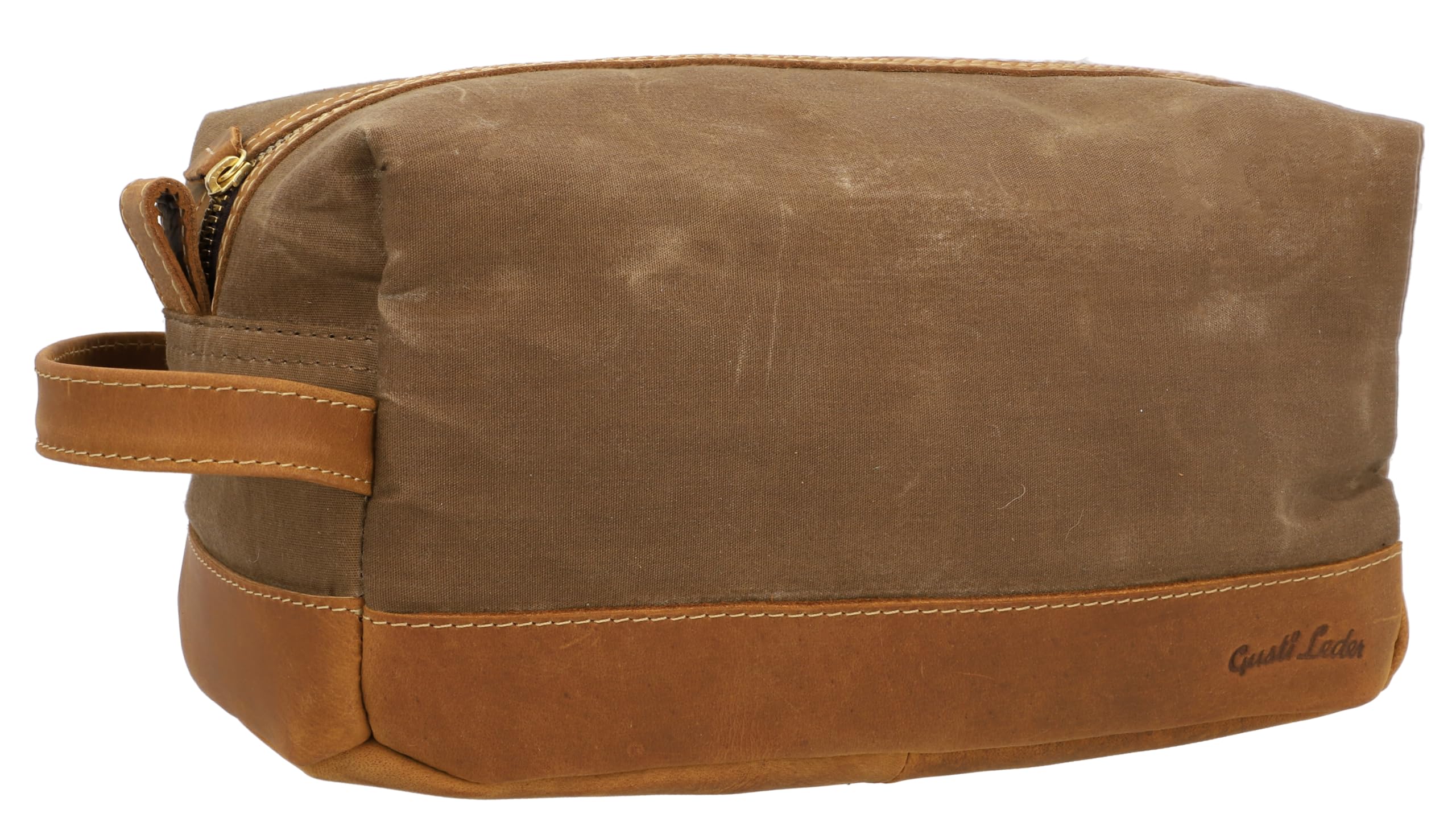 Gusti Waschtasche Leder - Myra Kulturtasche Kulturbeutel mit wasserfestem Canvas Braun Leder