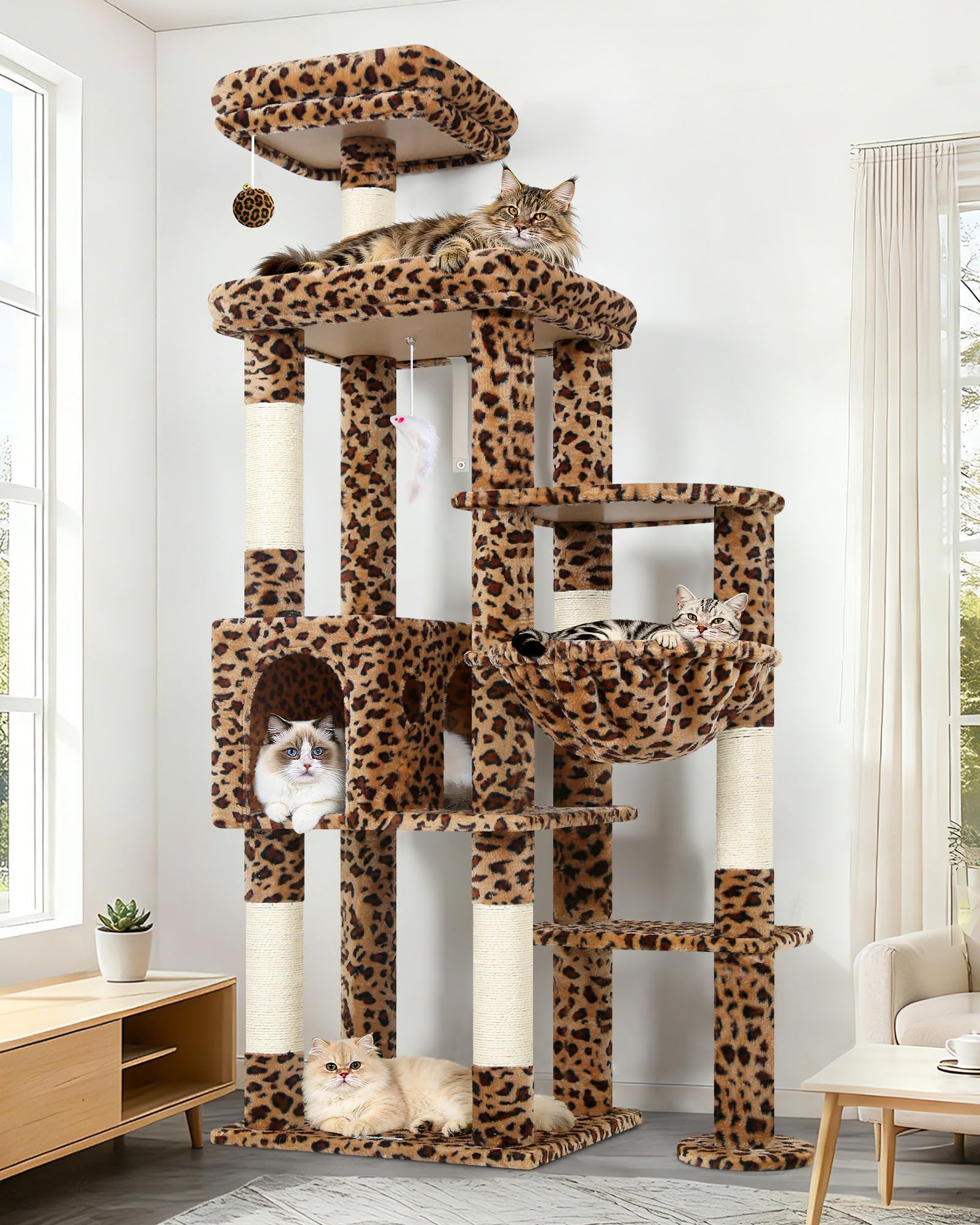 Globlazer Kratzbaum XXL für Große Katzen 213 cm Stabil katzenbaum Innen F83 | Extra großer, mehrstöckiger, Stabiler katzenbaum Über 2 Meter mit großen Liegebereich Katzenhaus für mehrere große Katzen