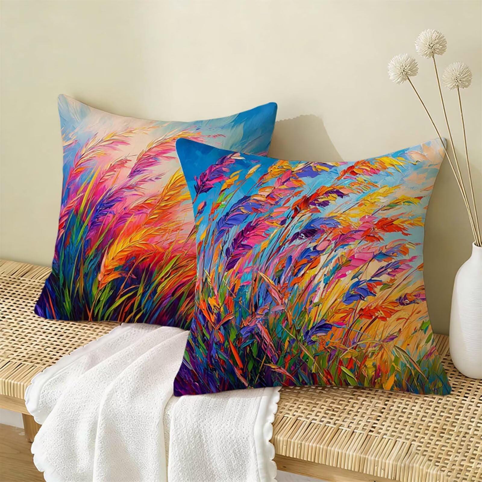 Copricuscino 70x70cm Colorato Set di 2,Pianta Federe Cuscini Divano Lino,Copricuscini Impermeabili,Federe Cuscino Morbido Traspiranti Adatto a Tutte le Stagioni per Soggiorno Camera Letto Decor W-1331