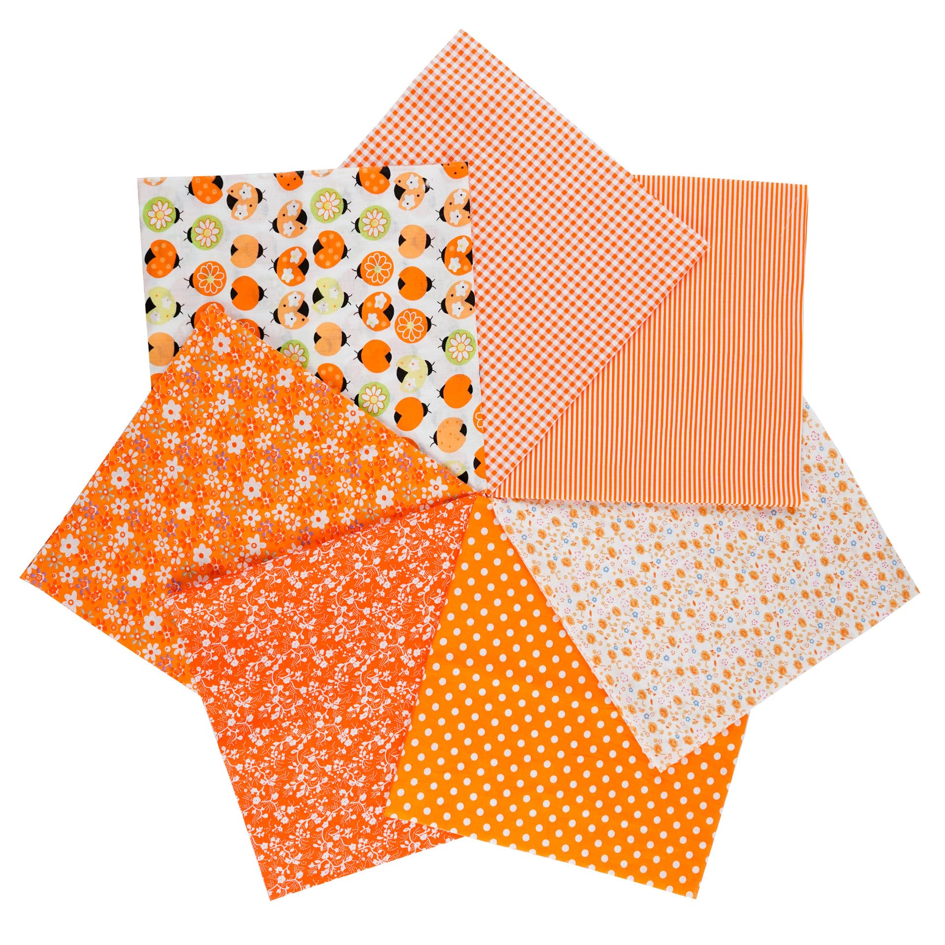 7pcs Fat Quarters Fabric Bundles - Orange Cotton Material, 9.84x9.84in, Soft&Durable for Dressmaking, Patchwork, DIY Crafts & Sewing