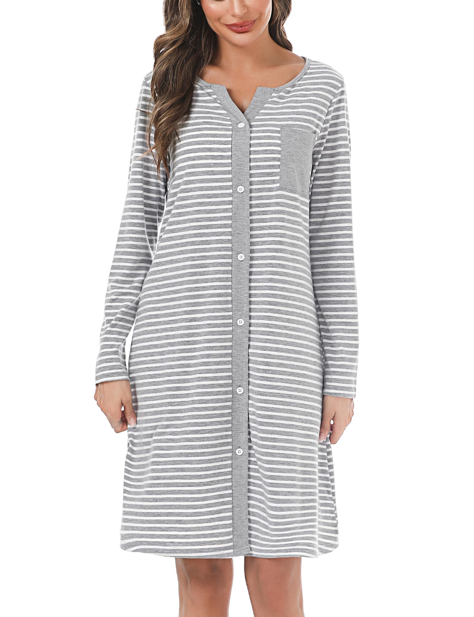 Marvmys Camicia Notte Donna Cotone Corta Cardigan con Scollo V e Bottoni Donna Adatto Leggero e Confortevole per Il Parto Ospedaliero Quotidiano per L'Allattamento al Seno