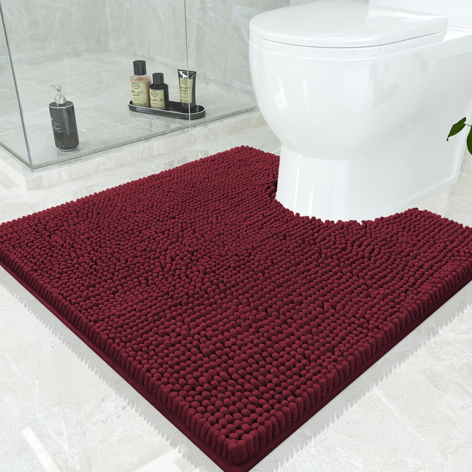 Smiry Luxury Chenille Toilet Rugs U-Shaped 24x24, Soft Absorbent Non-Slip Contour Bathroom Rugs for Toilet, Machine Washable Contoured Bath Mats,