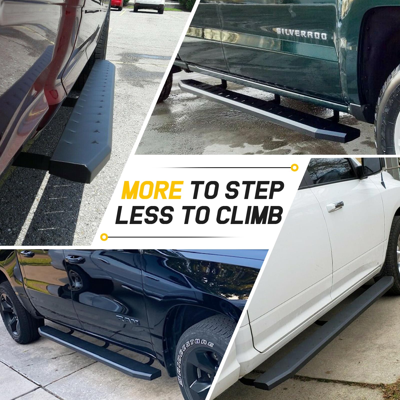 ONINE 6 Inch Black Running Boards Custom Fit 2019-2025 Chevy Silverado/Gmc Sierra 1500 & 2020-2025 Chevy Silverado/Gmc Sierra 2500/3500 Crew Cab Side Step Nerf bar