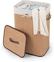 Vista 10 de GOFLAME Cesta portátil de bambú para ropa sucia, cesta de almacenamiento de ropa sucia con tapa y forro extraíble, gran contenedor de ropa con asas