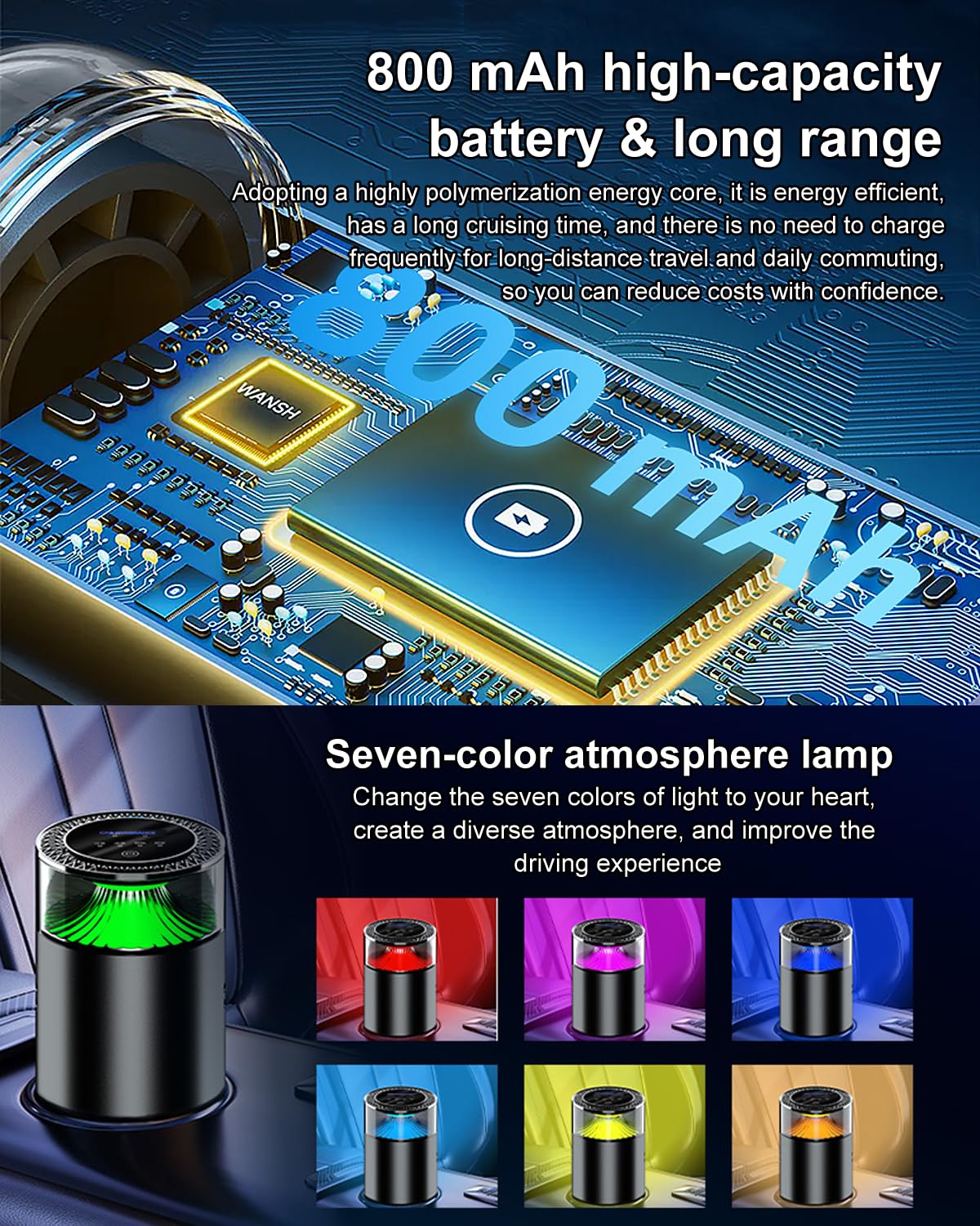 Deodorante per auto, diffusore intelligente per auto, diffusore di aria on/off automatico con tre modalità regolabili, luce di sincronizzazione musicale RGB, per uomini, padri, mariti