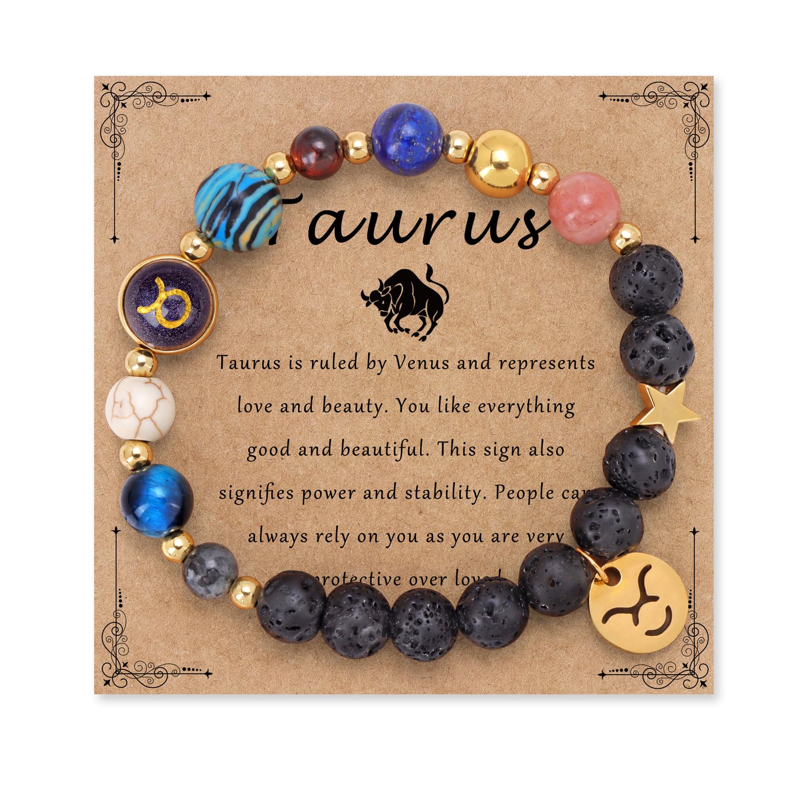 Bolinailo Zodiac Beaded Bracelets for Women, 12 Constellations Crystal Stone Bracelet for Birthday Zodiac Gifts, 18k Gold Constellation Charm Bracelet