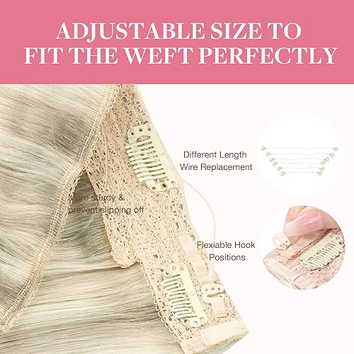 Miniatura 4 de GOO GOO Extensiones de cabello humano real con alambre, 22 pulgadas, 4.06 oz rubio ceniza con reflejos platino, extensiones de cabello con alambre