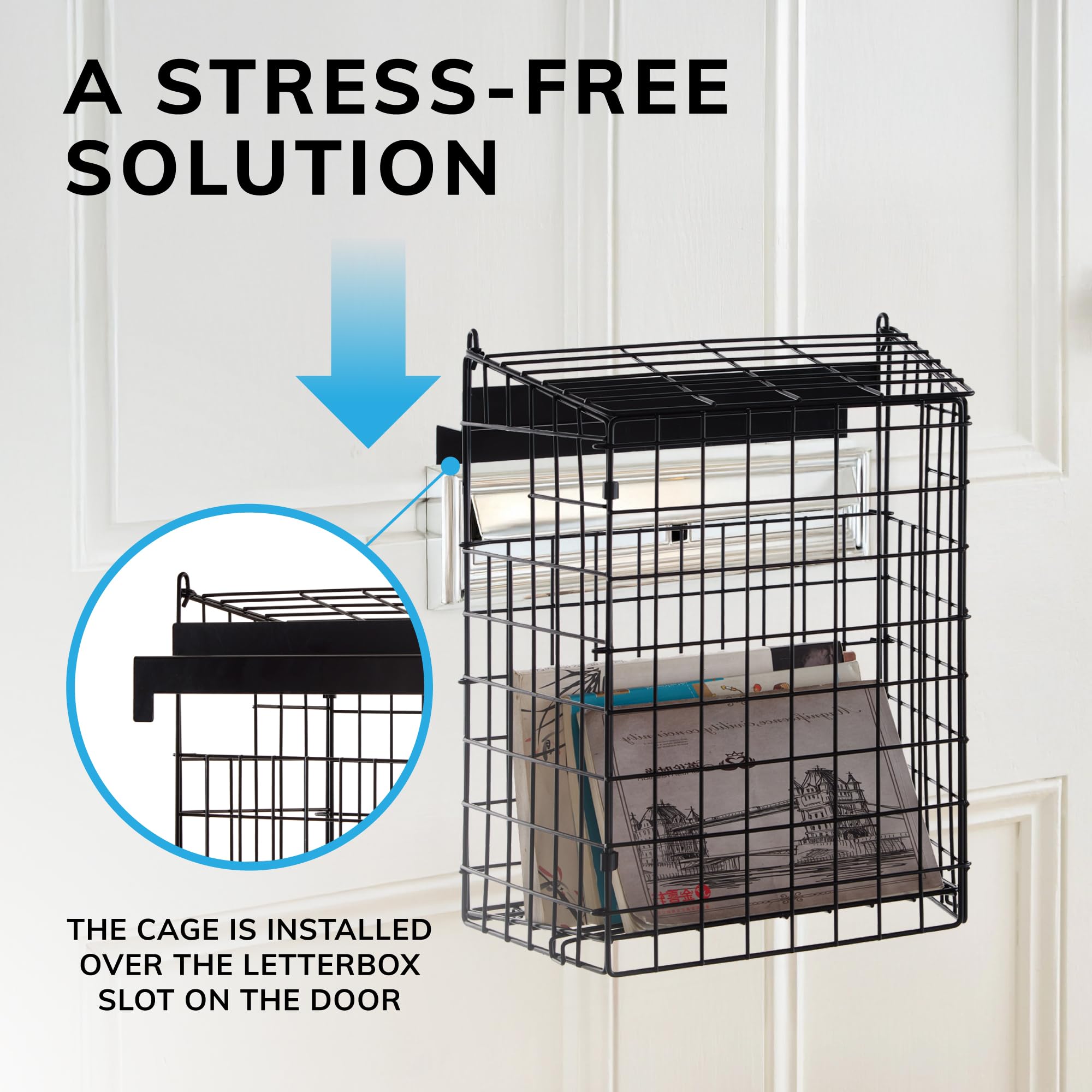 House Of Home Cage aux lettres pour portes en PVC – Noir – Récupérateur de courrier métallique robuste pour animaux domestiques, enfants et protection du courrier – Accès facile par le haut pour