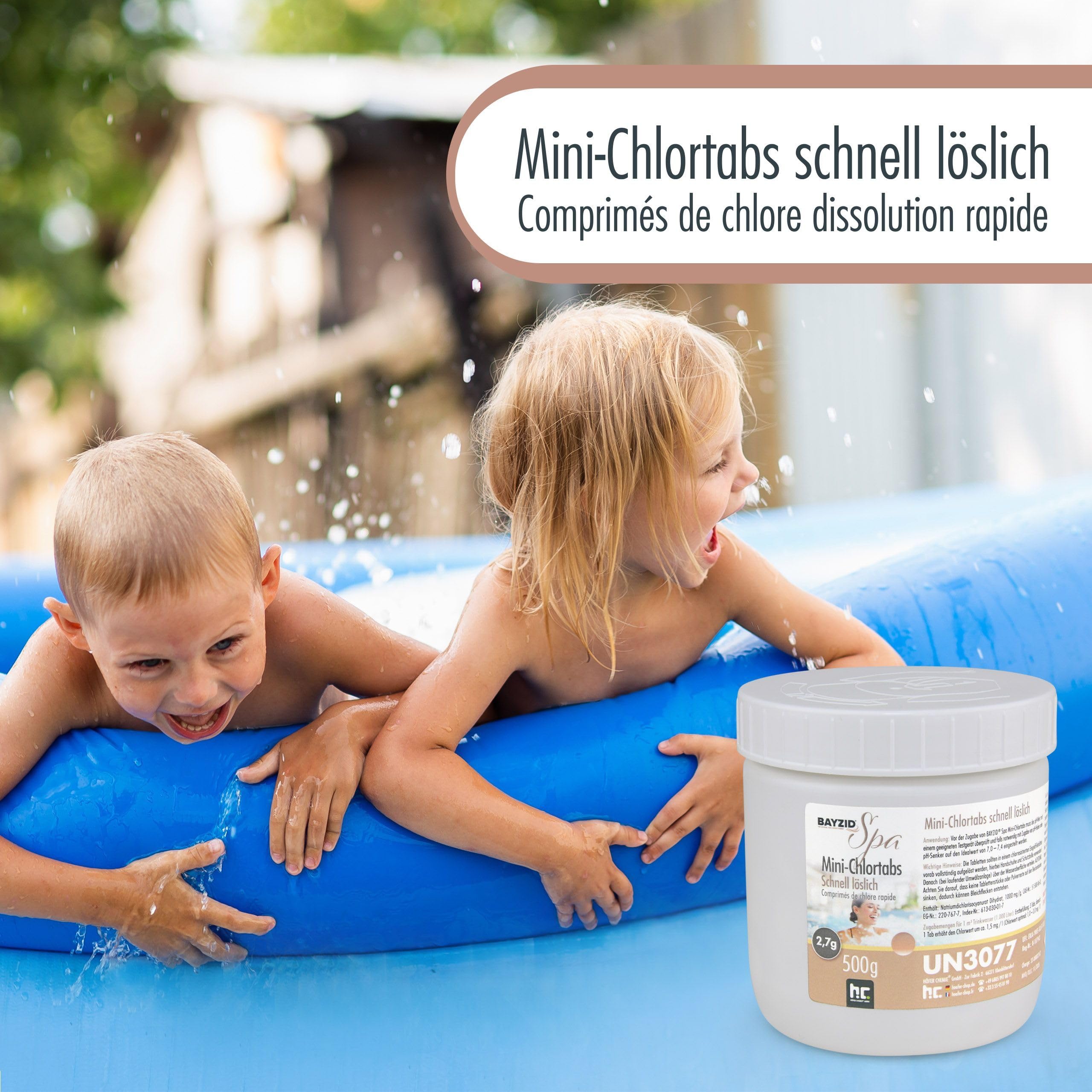 BAYZID® Mini Pastilles de Chlore 500 g– Désinfection Rapide pour Piscine, Spa, Jacuzzi et Pataugeoire – Chloration Choc et Permanente – Haute Pureté – Facile à Utiliser