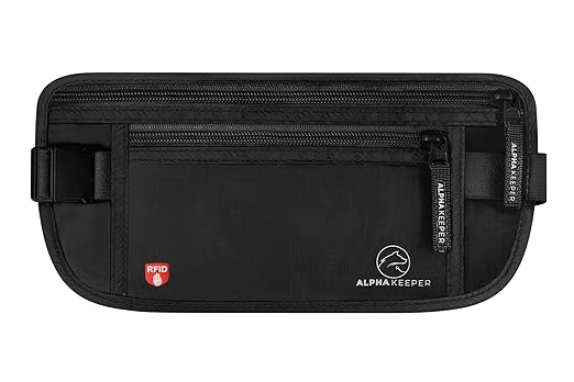 RFID Money Belt For Travel with 1x Passport and 6x Credit Card Protector RFID Sleeves