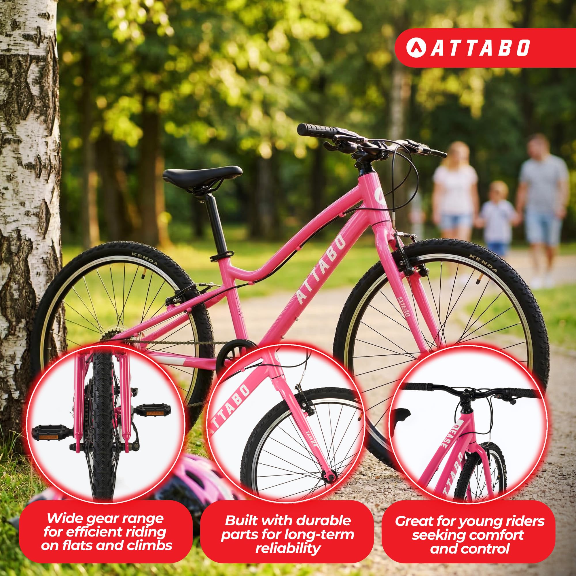 ATTABO Leichtes Kinderfahrrad 10 kg – Fahrrad für Mädchen – Aluminium 6061 – 24 Zoll Rosa – für Schulweg und Ausflüge 7 bis 11 Jahre