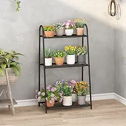 [3-Layer] Suporte para Plantas Internas, Racks de Plantas, Prateleira Externa para Várias Plantas, Suporte para 7 Vasos de Plantas para Sala de Estar, Boho, Decoração, Preto