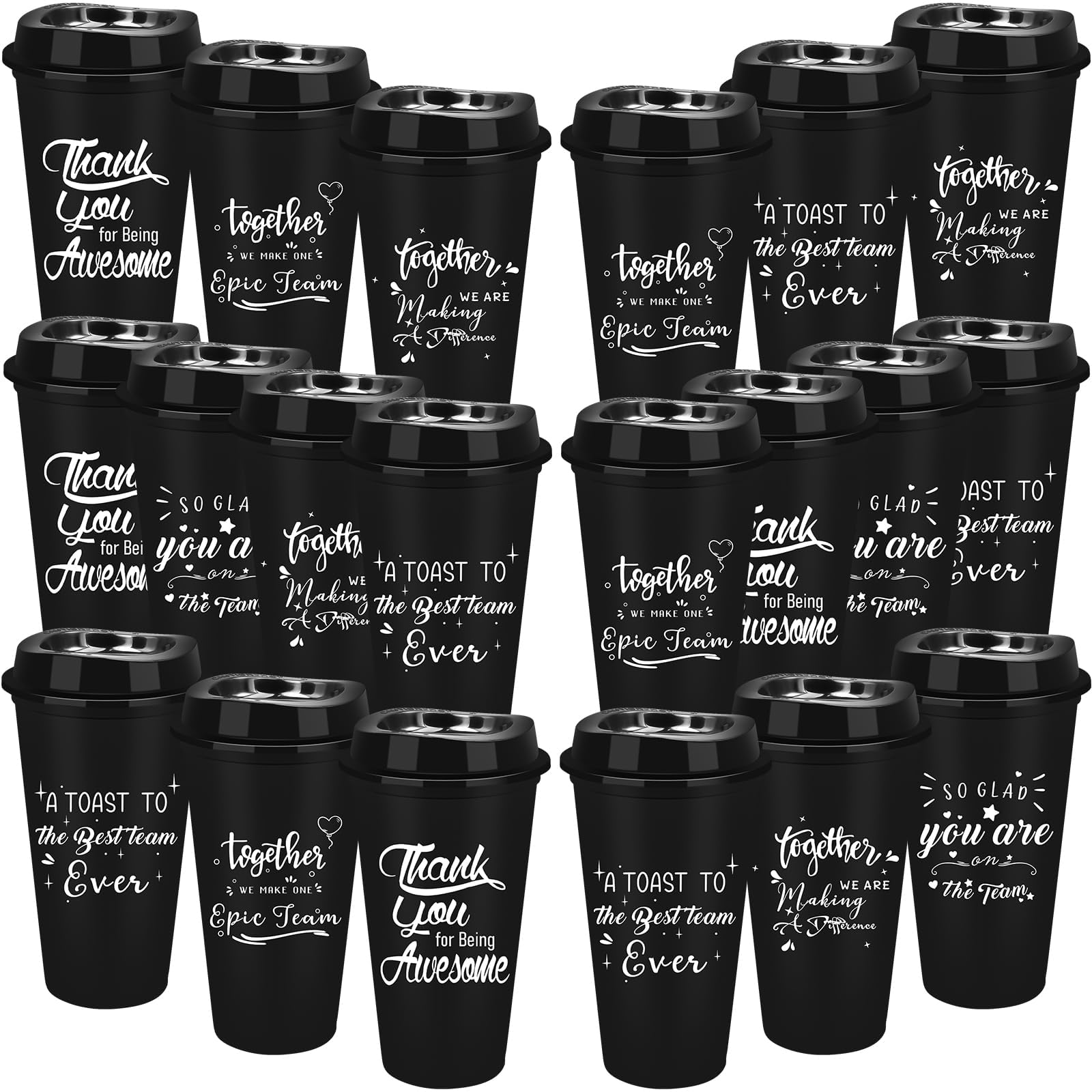 Lot de 30 tasses à café réutilisables en plastique avec couvercles, 470 ml, cadeaux de remerciement pour homme et femme, pour fête, encouragement, appréciation, travail d'équipe, personnel