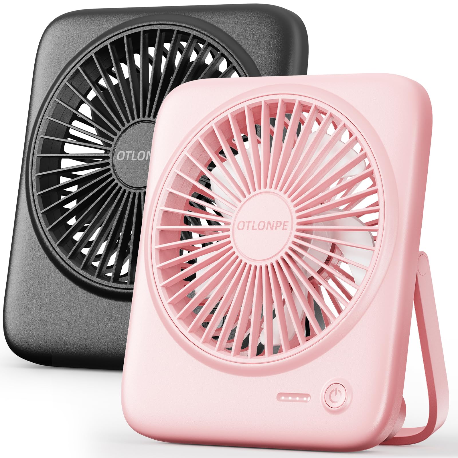 Otlonpe Personal Portable Desk Fan 2 Pack, 4000mAh Small Rechargeable Portable Fan Battery Operated & USB Powered for Travel Sleeping Bedroom Office Home Table, Cordless, Quiet, 4-Speed, 6.5 Inch