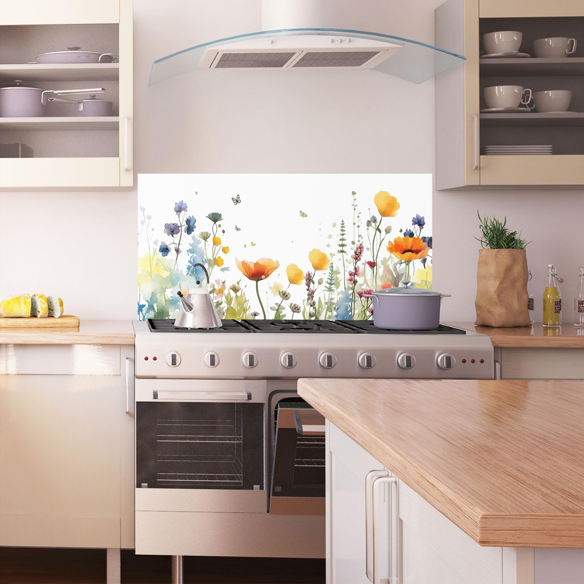 ARTHUB® Crédence de Cuisine en Verre 60x150 cm, Watercolor Spring Flowers | Protection Contre Les éclaboussures, Revêtement Mural en Carreaux, Plaque en Verre, Verre trempé, Paysages, Printemps