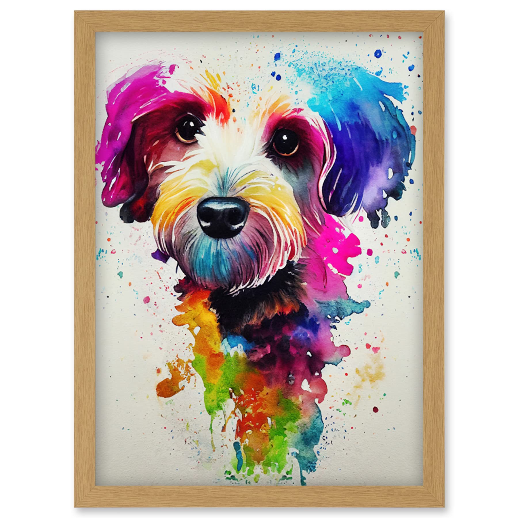 Wee Blue Coo Ink Splatter Cockapoo Dog Watercolour Painting Artwork Framed Wall Art Print A4