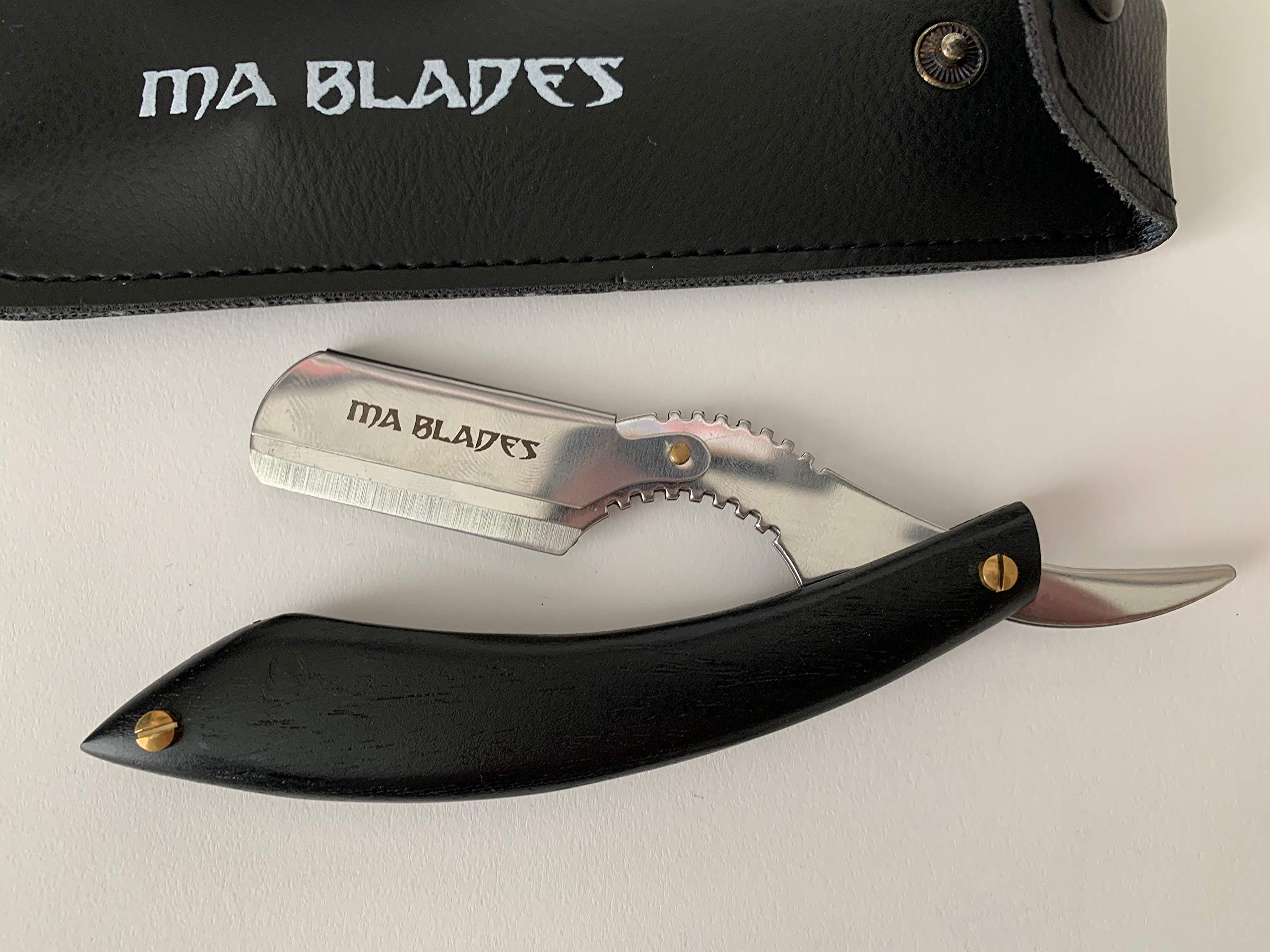 MA BLADES Black Wood Handle Professional Straight Razor/10 Razors