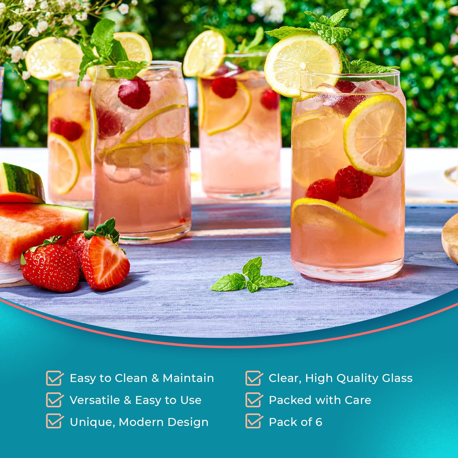 Homesphere Vasos de vidrio con forma de lata, vasos de 16 onzas para beber, juego de 6 piezas, soda, café helado, agua, té