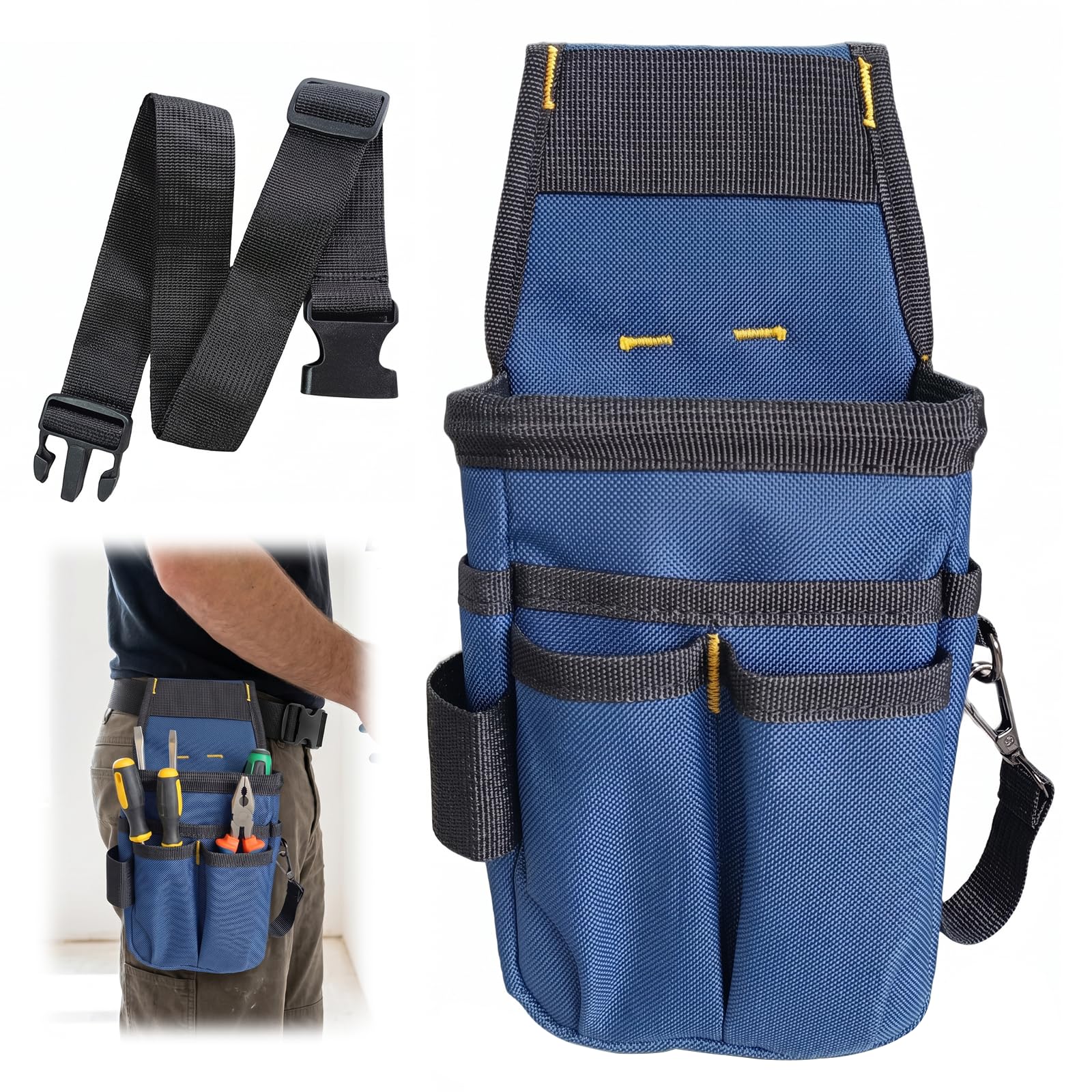 Cintura Porta Attrezzi,Marsupio Elettricista,Porta Attrezzi da Cintura,Regolabile Marsupio Attrezzi con 14 Tasche per Elettricisti,Edilizia,Falegnami,Tessuto Oxford 600D,Blu
