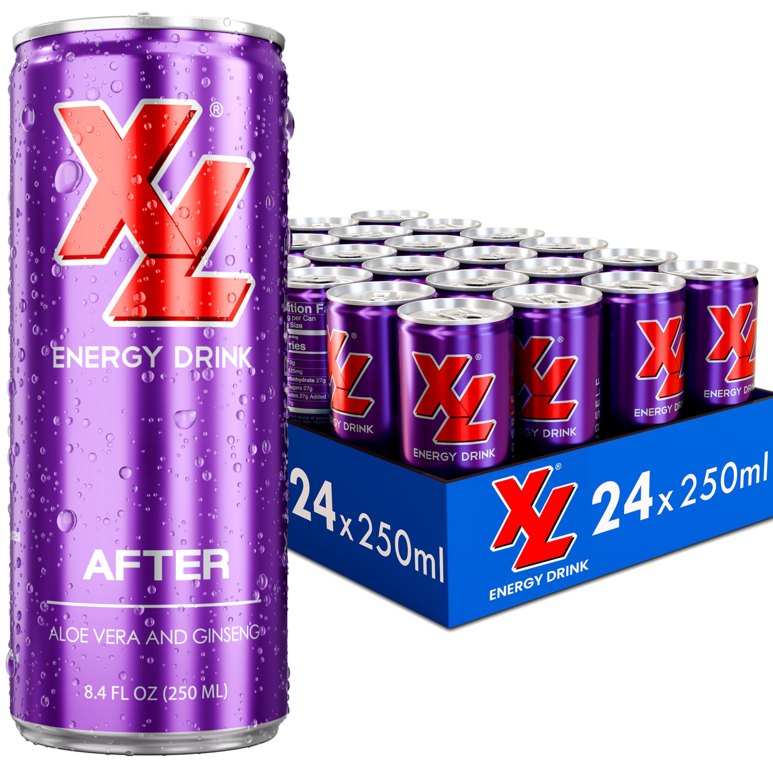 XL Energy Drink24 Pack - Aloe Vera Juice with 80mg Caffeine plus Taurine & B Vitamins After Flavor Hydrating Energy Drinks with Aloe Vera and Ginseng - 8.4 Oz 24 Pack Energy Drinks