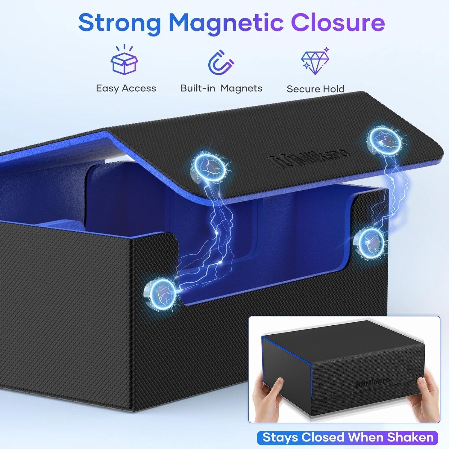  Card Deck Case for Trading Cards 1800+, Trading Card Storage Box Fits Toploader and Magnetic Card Holder, Leather Magnetic Closure Deck Box Fit for MTG, TCG (Blue) thumbnail
