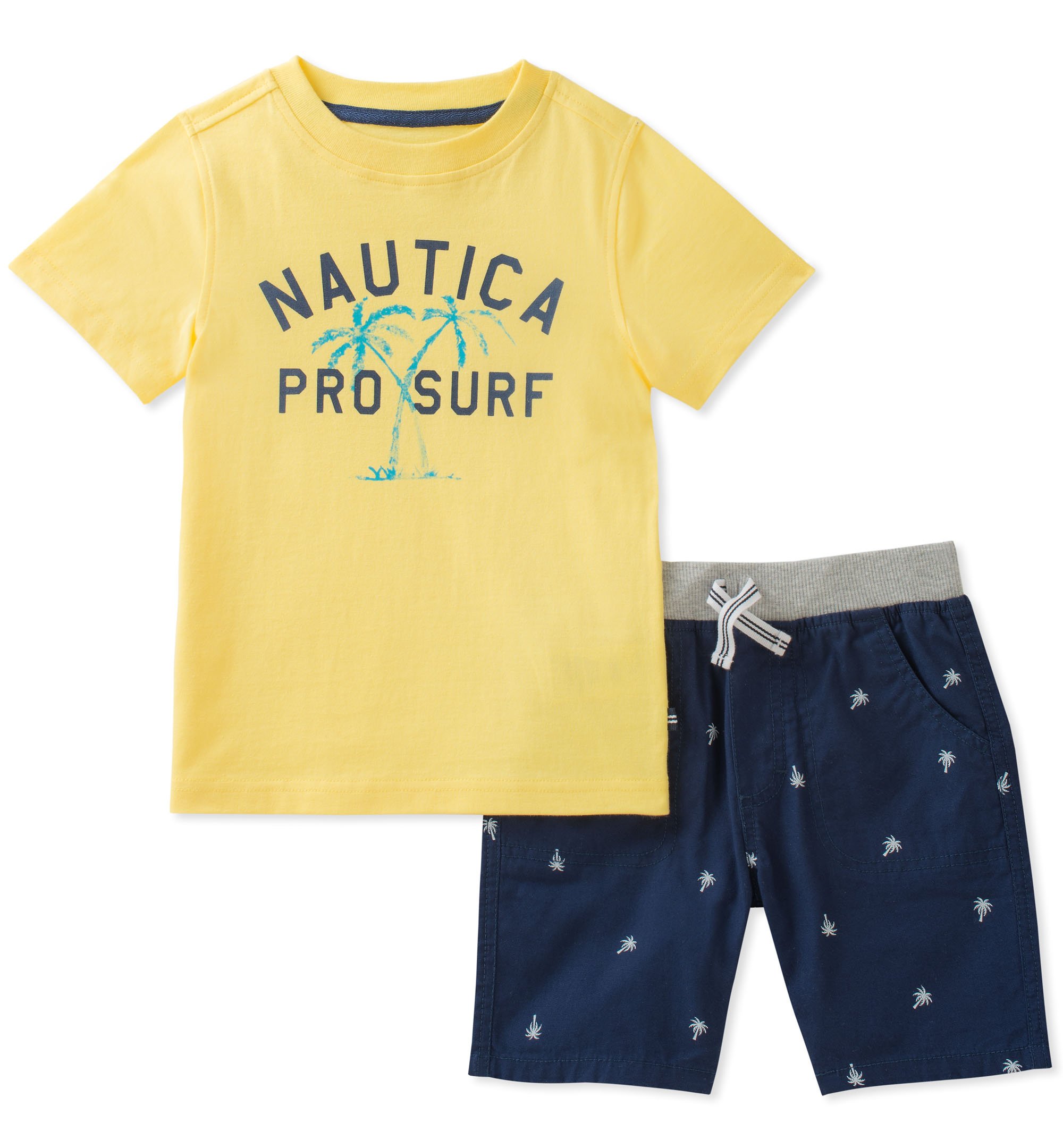 Nautica Boys' Little Tee with Shorts, Yellow/Print, 7