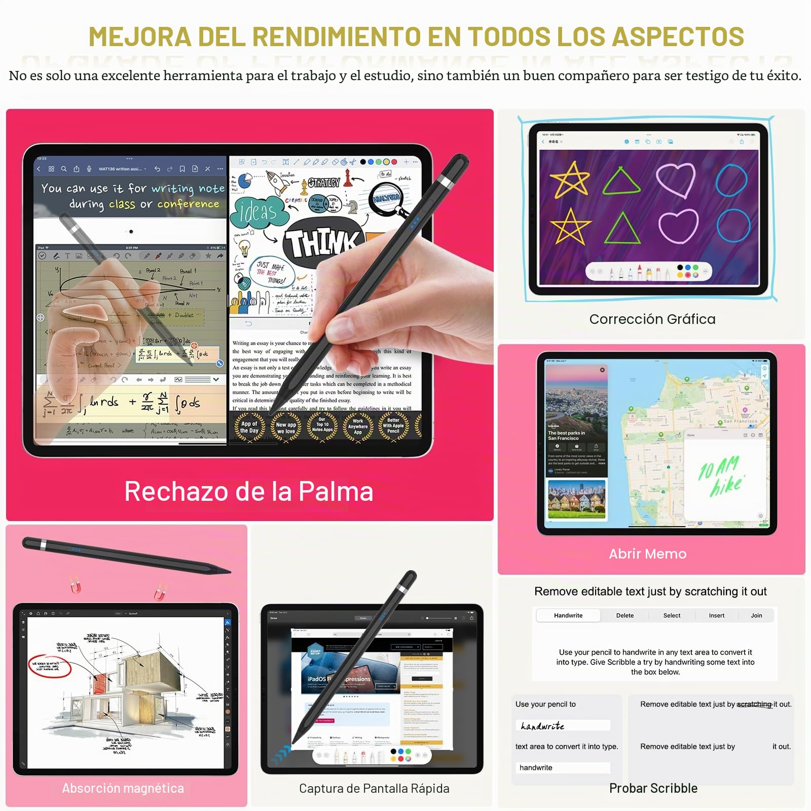 Pencil De 1ª Generación para iPad 2026-2018: Carga Rápida USB C con Sensibilidad De Inclinación Y Rechazo De Palma, Lápiz para iPad 11-6ª Gen, Air 3-5/M2/M3/M4, Mini 5-7, Pro 11"/12,9"/13'' M4 M5