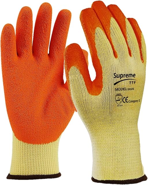 RUFTUF 24 Pairs Latex Coated Orange Rubber Work Gloves Mens Safety Builders Gardening (Medium) M (Pack of 48)