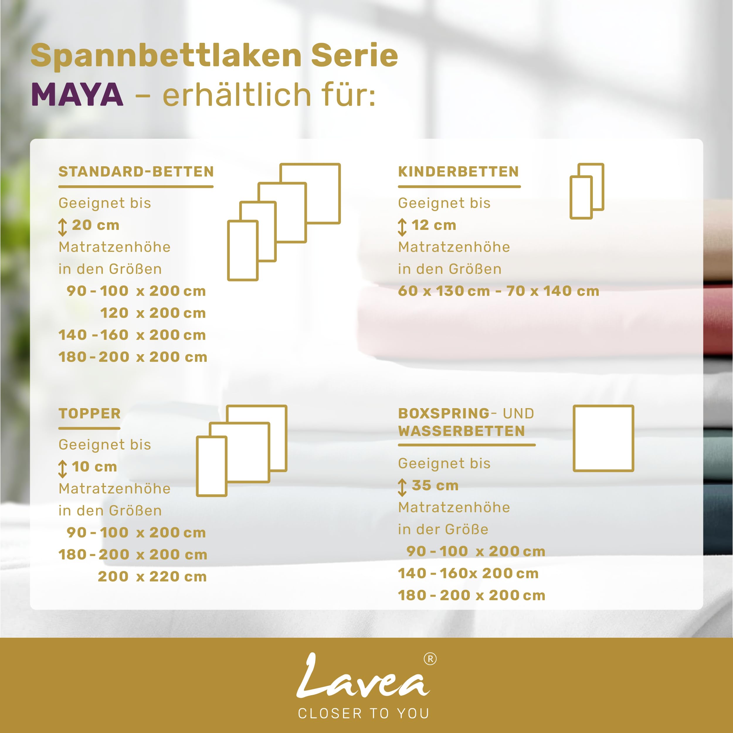 Lavea® 2er Pack Spannbettlaken 200x220cm – Creme Naturweiß | 100% Baumwolle – Für Boxspringbetten und Wasserbetten – Für Matratzen bis ca. 35 cm Höhe – Formstabil