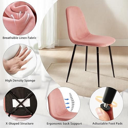 Miniatura 6 de CangLong Sillas modernas de terciopelo con patas de metal para sala de estar, dormitorio, restaurante, comedor, juego de 4, rosa