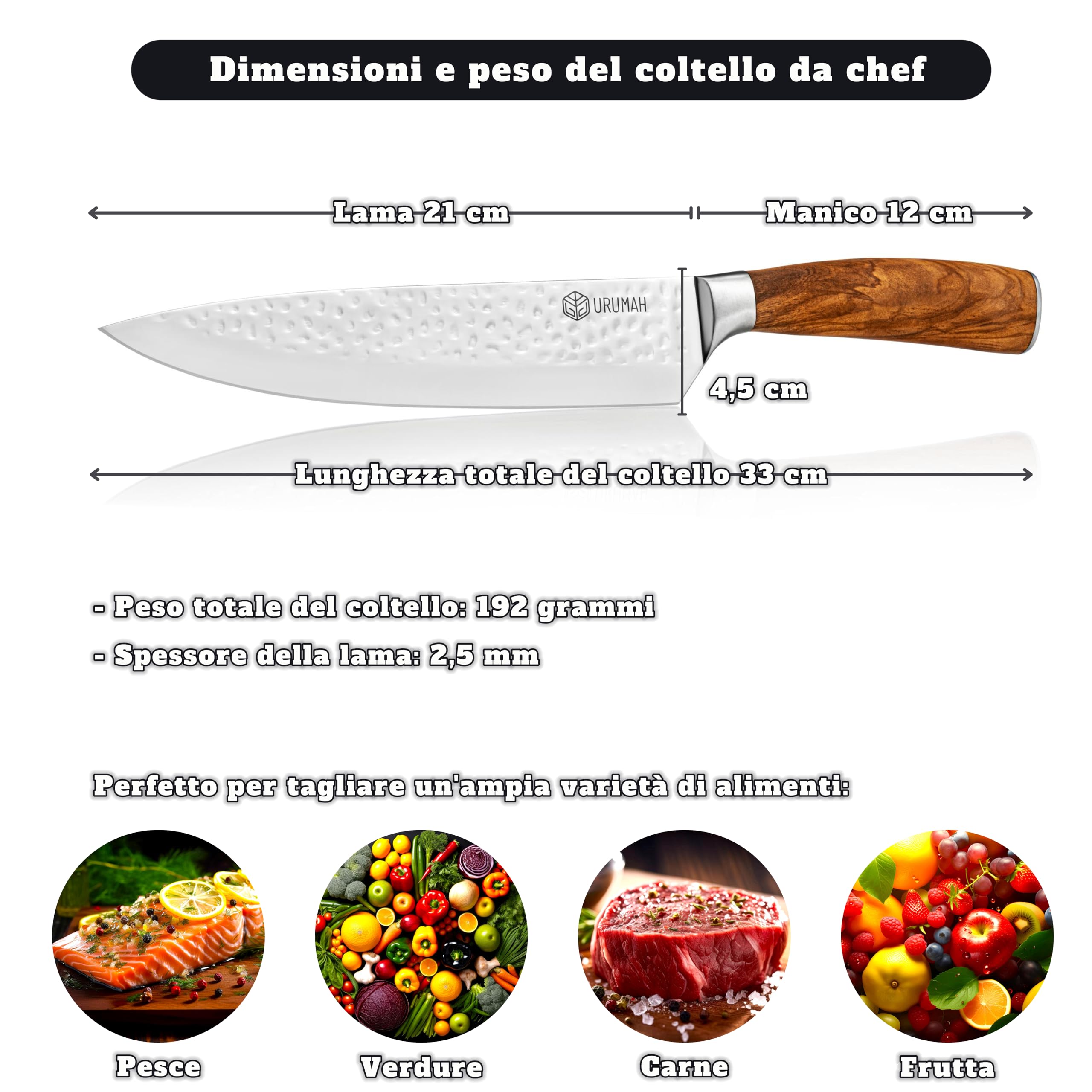 Coltello Giapponese Coltello da Cucina Kiritsuke in acciaio ad alto tenore di carbonio con impugnatura in legno e custodia protettiva e confezione Regalo