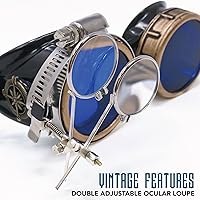 Vista 3 de Lentes estilo victoriano Steampunk con diseño de brújula, lentes de colores y lupa ocular A.Azul