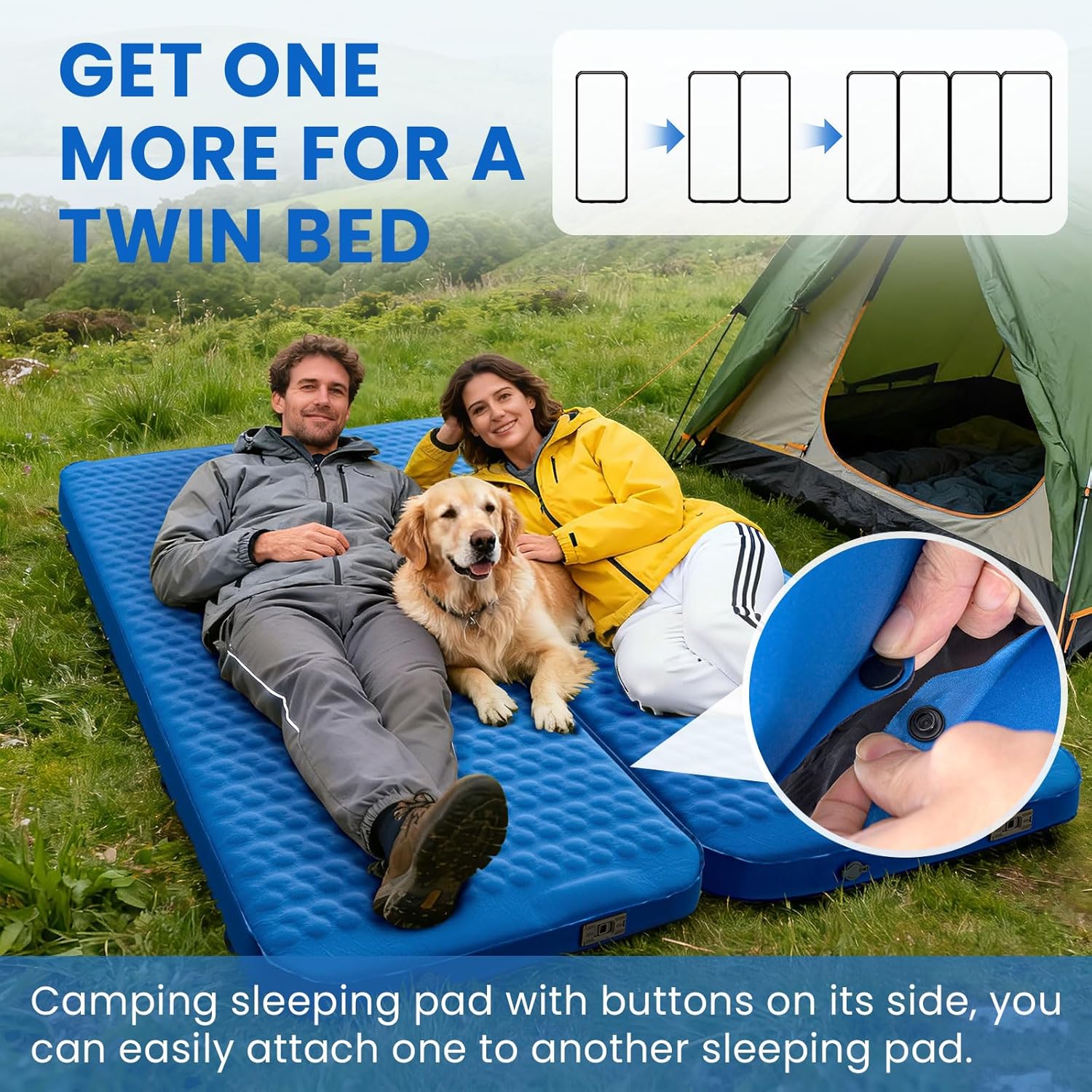 Self Inflating Sleeping Pad with Electric Pump 4 Inch Ultra Thick Memory Foam Sleeping Pad for Camping All Season Single Size Portable Automatic Inflatable Camping Mattress for Travel, Tent (Blue)