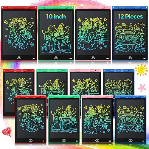 Paquete de 12 tabletas de escritura LCD para niños de 10 pulgadas borrables, almohadillas de dibujo electrónicas, tabletas de pintura reutilizables