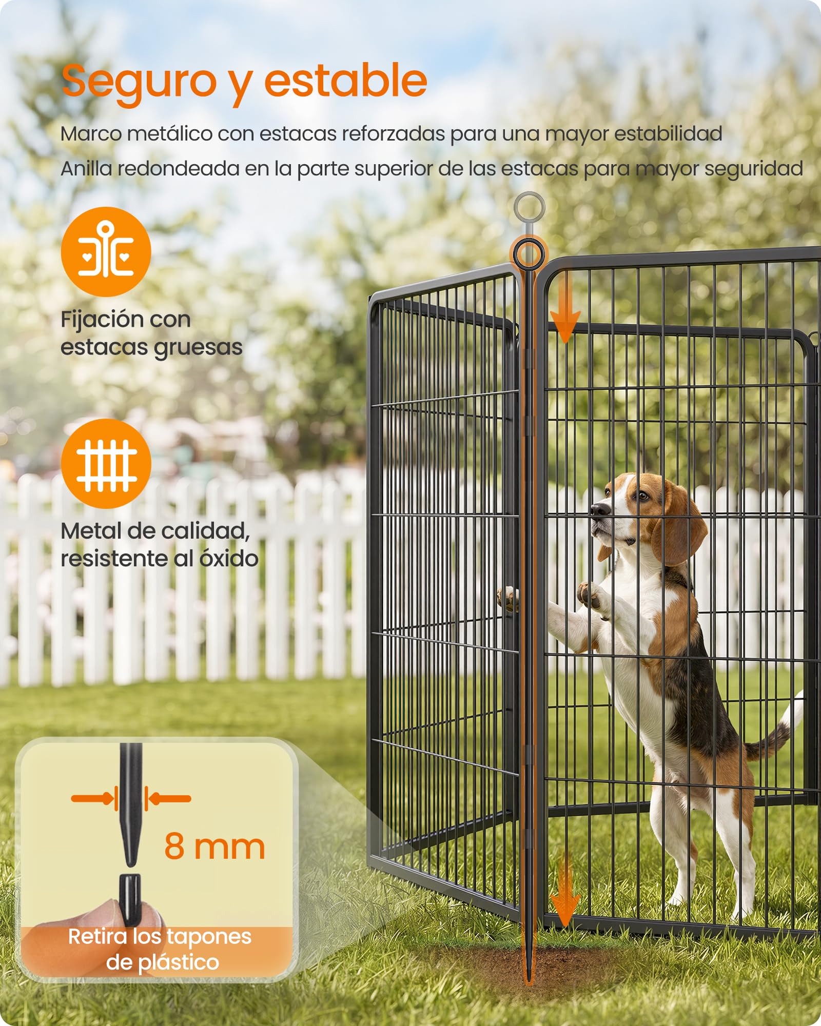 Feandrea Parque para Perros, Valla de Acero para Mascotas, Corralito Plegable con Puerta, 170 x 170 x 100 cm, Negro Ahumado, Uso en Interiores y Exteriores, Colección Dack PPK021B102