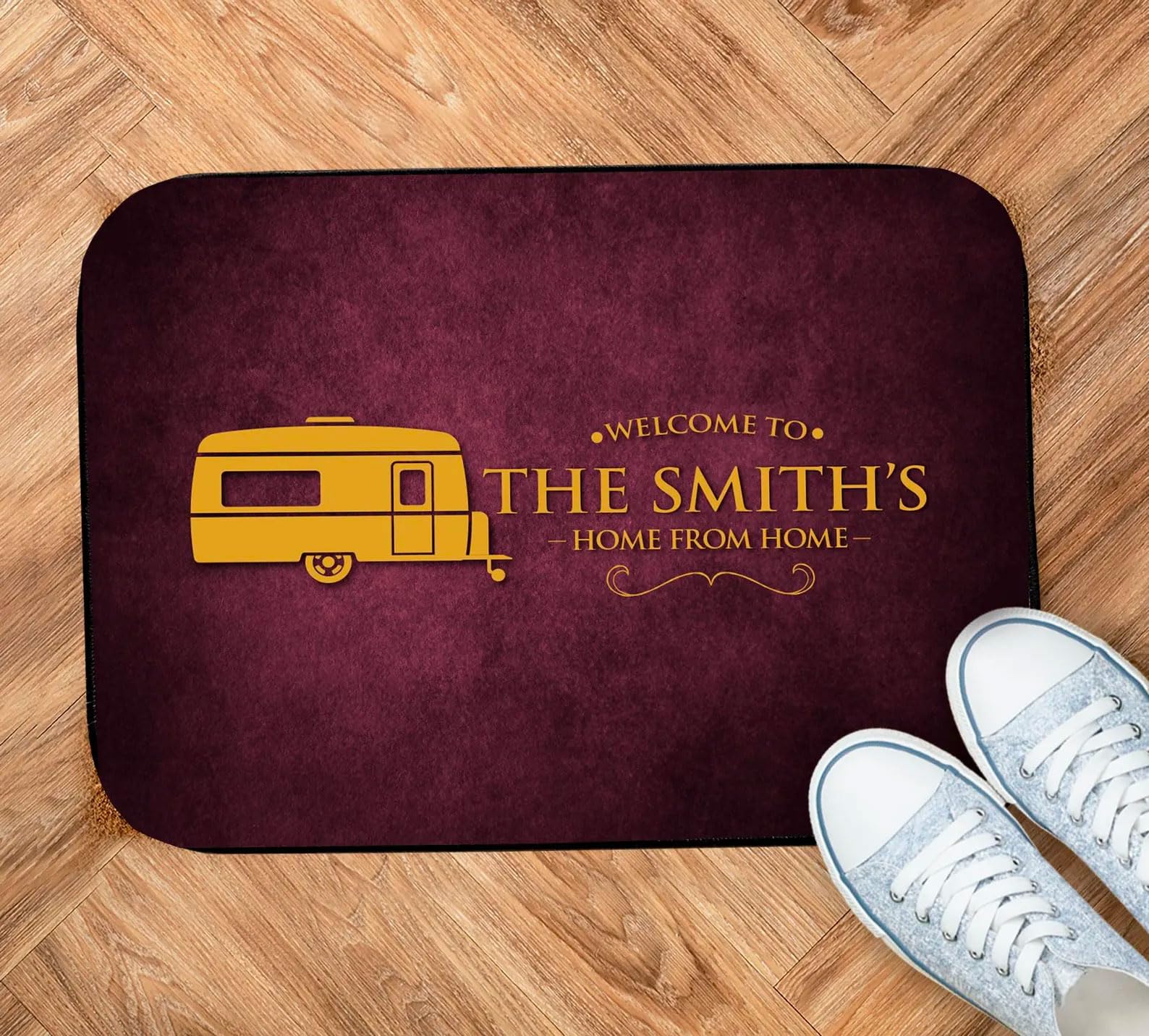 Artylicious Personalised Caravan Mat - Small custom door mat Mat 44cm x 32cm | Camping accessories (Red)