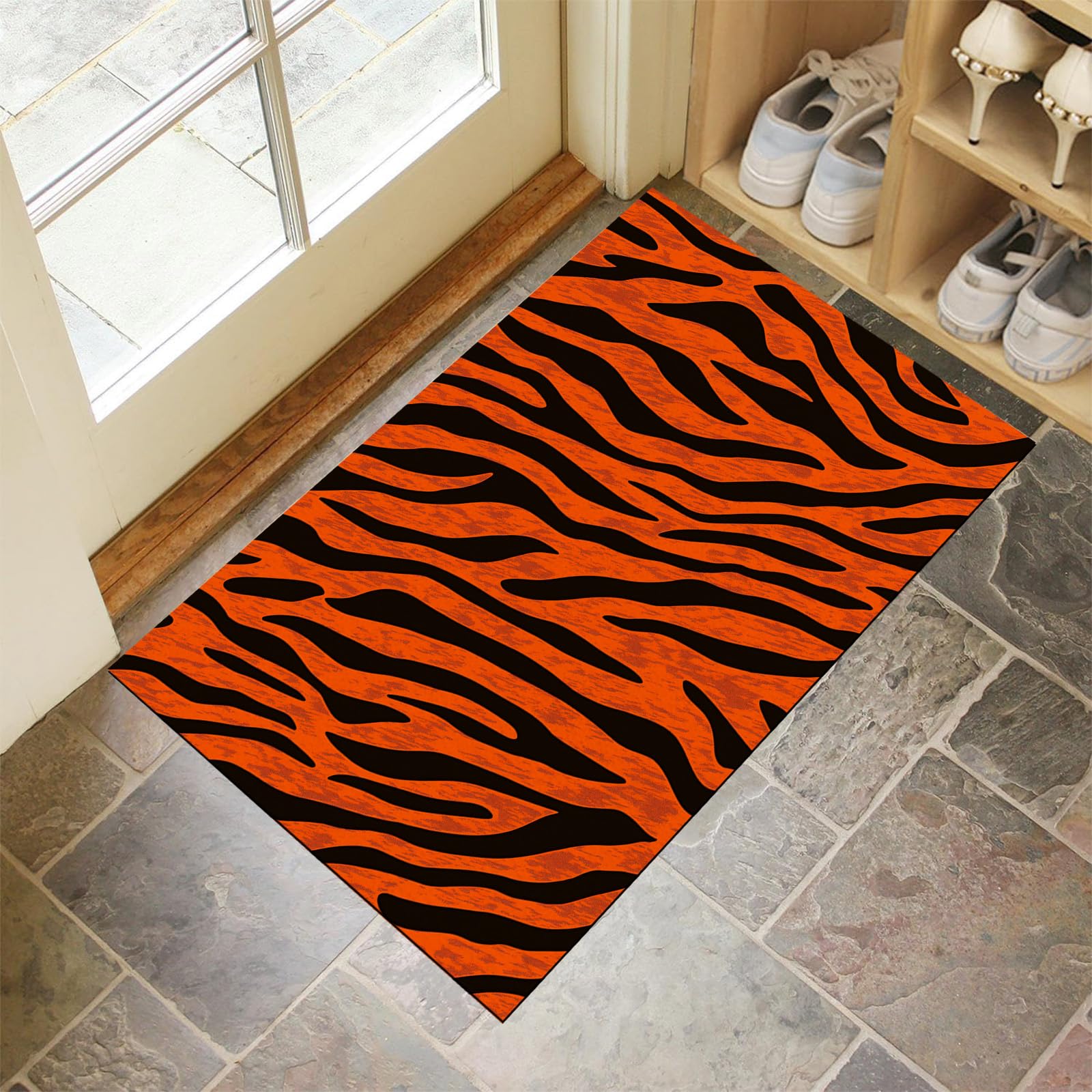Tapis de porte extérieur 90x150cm robuste et antidérapant à rayures zébrées