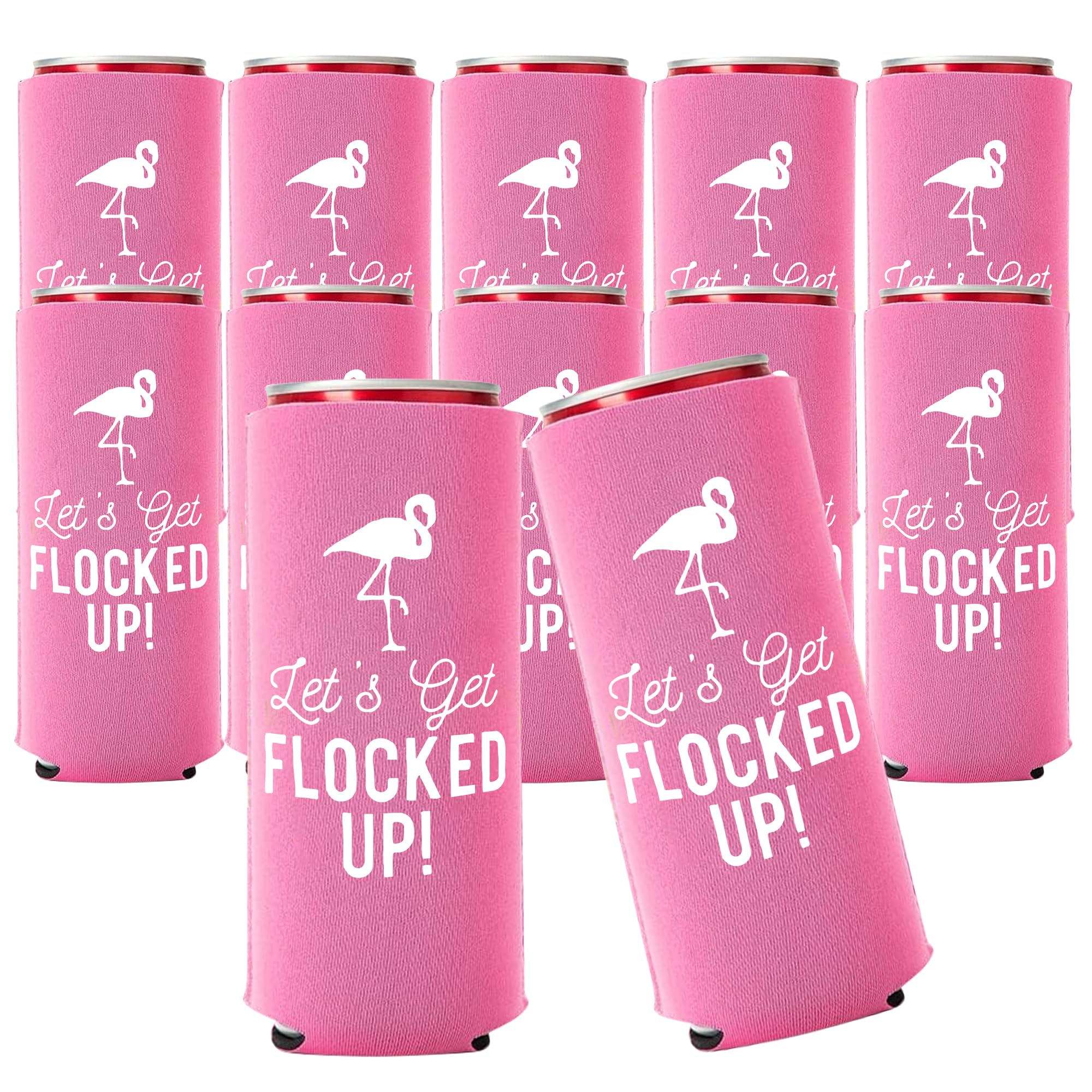 Enfriadores de latas delgadas: tazas aislantes de flamencos rosas y blancas para fiesta, 12 uds.