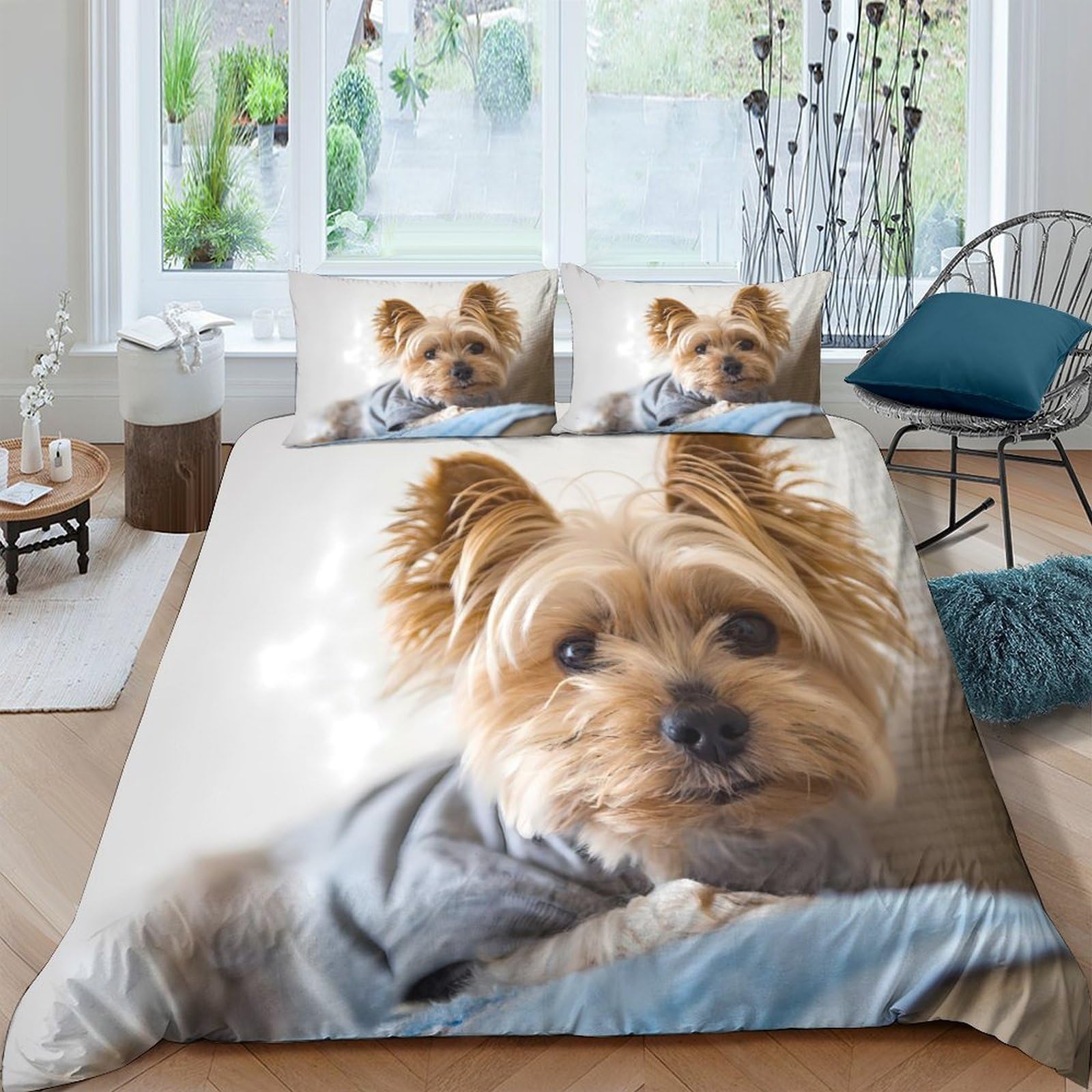 Ctjqhvkz Style-4 3D Printed Yorkshire Terrier Fitted Sheet Microfiber Soft Breathable Puppy Bed Cover For Bedroom Guest Room Decor Protection Single（135X200cm）
