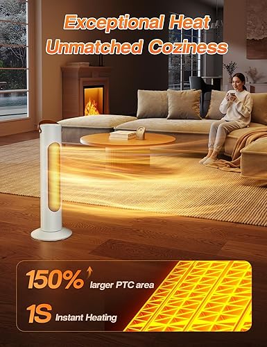 Miniatura 2 de Calentadores eléctricos para uso en interiores, calentador de torre de 25 pulgadas y ventilador combinado con oscilación de 70, 1500 W, 2 modos,