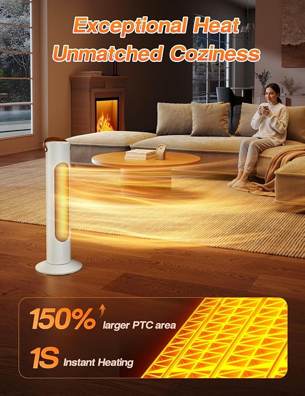 Electric Space Heaters For Indoor Use, 25" Tower Heater And Fan Combo with 70°Oscillating,1500W, 2 Modes, For BedroomOfficeHome, White-1 by Slkdrft - Image 2