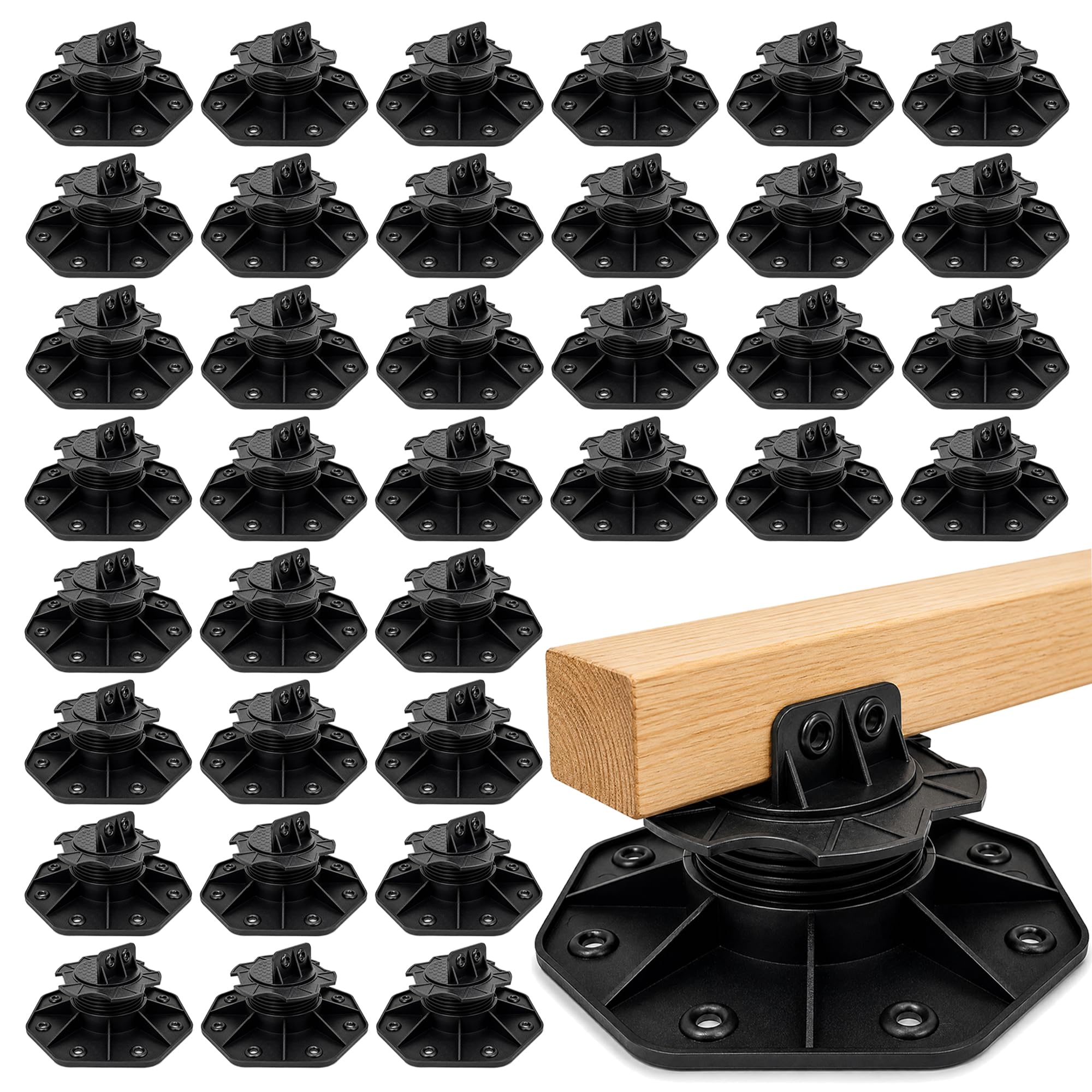 50-Pack Adjustable Deck Support Pedestal | 18-28mm (0.71"-1.10") Height Adjustment, Heavy-Duty Weatherproof Rust-Proof Deck Blocks, Foundation Base for Floating Deck/Shed/Garden Decking